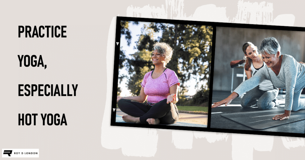 mature women doing yoga to stay healthy and fit.