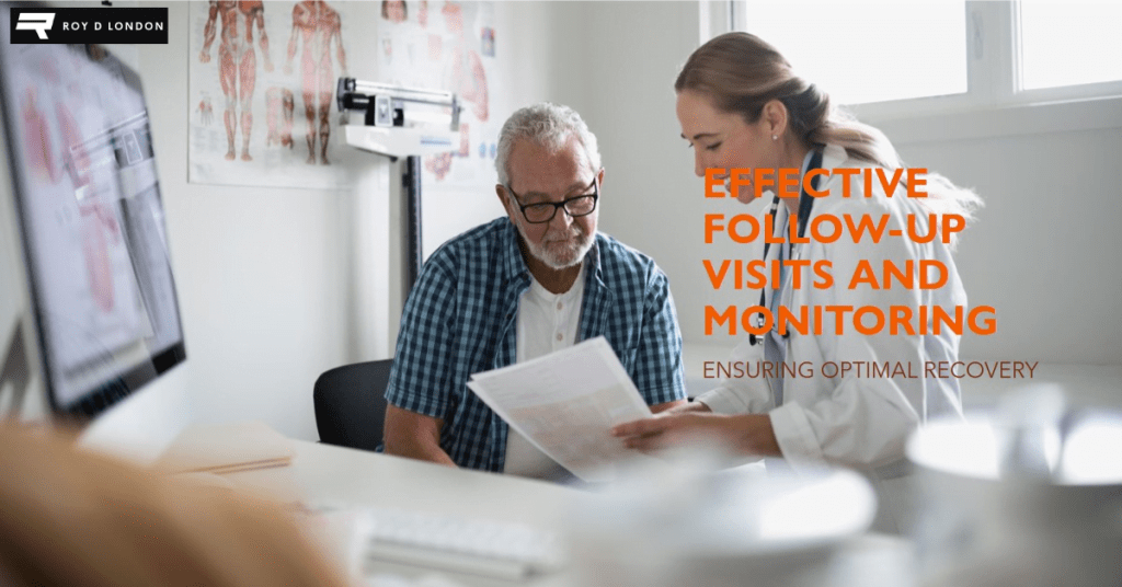 Male patient having a follow-up visit with Dr. after surgery.