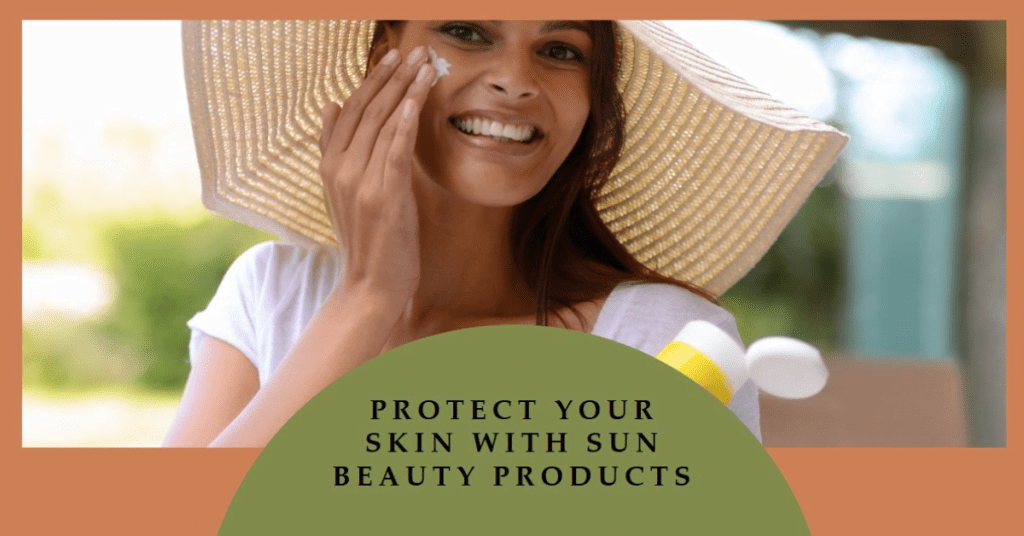 woman in beach hat rubbing sunscreen on her face