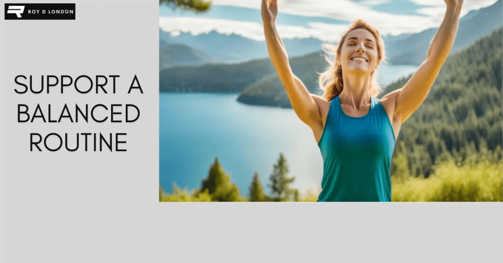 woman outdoors smiling and stretching