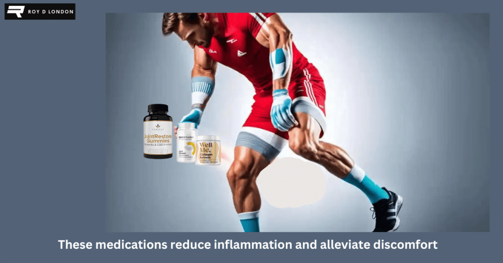 soccer player in pain chasing after Joint Restore Gummies, Joint genesis, and Collagen Refresh for pain relief.