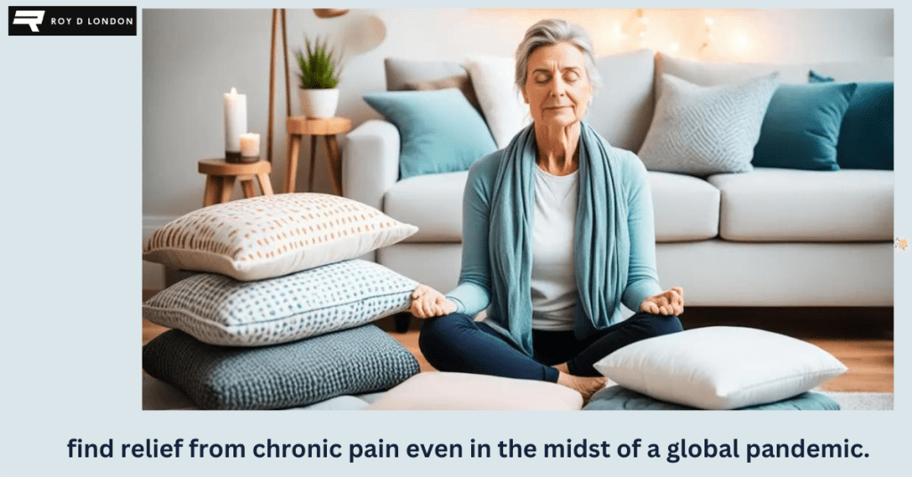senior woman sitting in a room on the carpet meditating.
