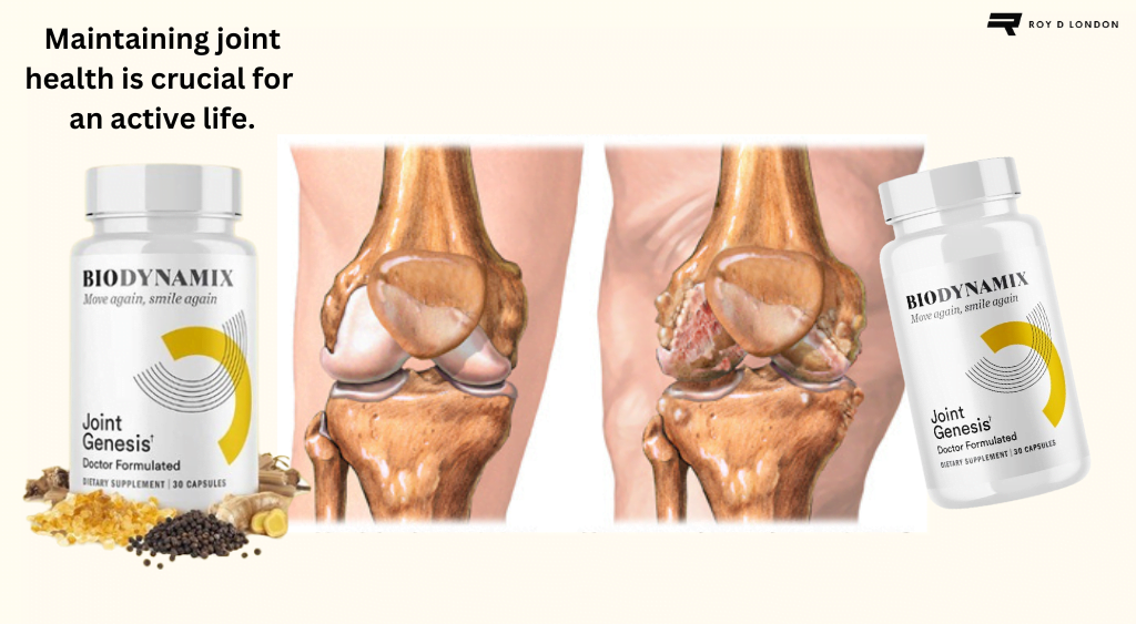 scanned image of old deteriorated knees in between 2 bottles of joint genesis