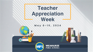 teacher appreciation week,  teacher's desk with office supplies.