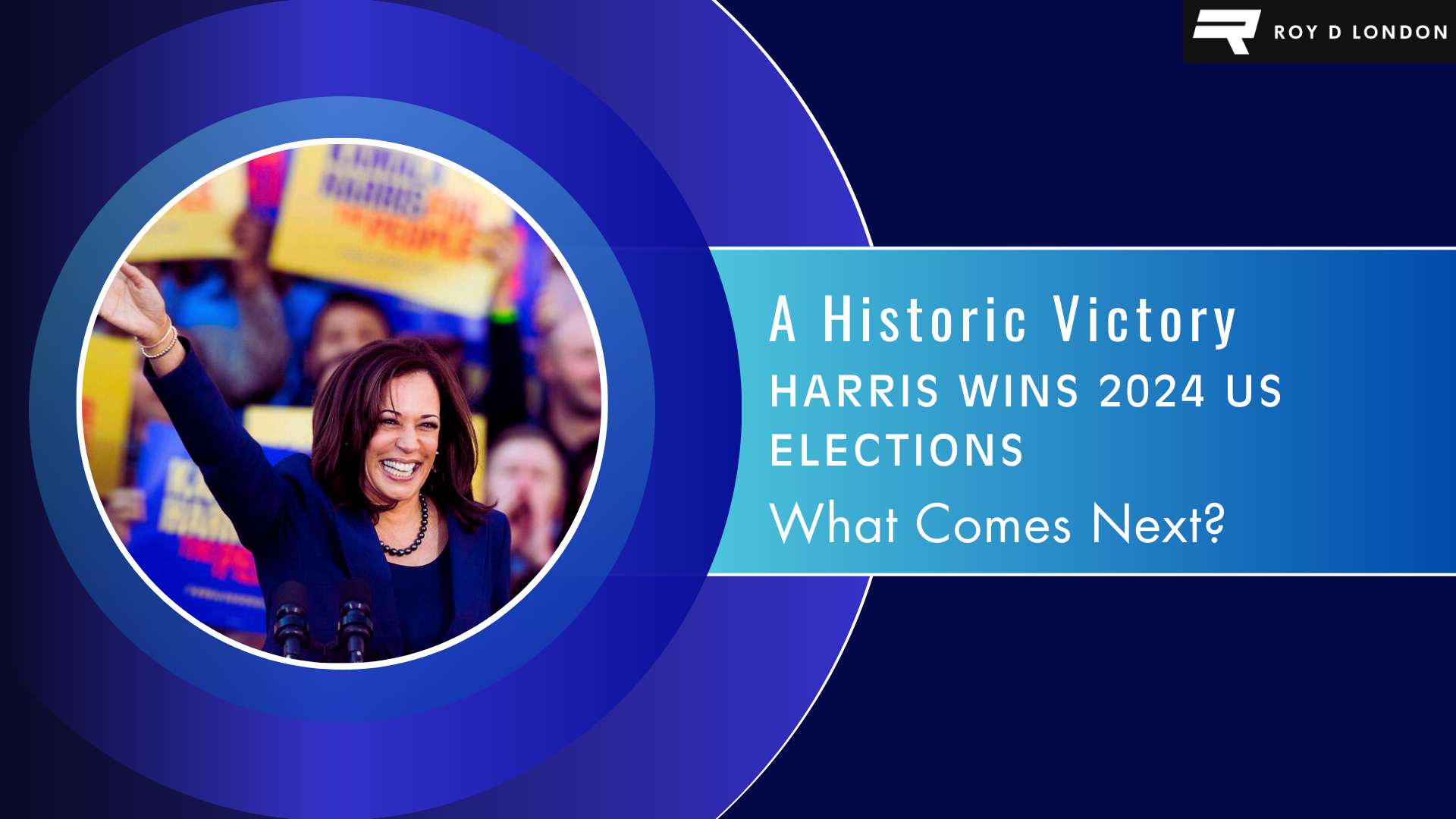 Kamala Harris on stage with fist pump at campaign. Harris Wins 2024 US Elections.